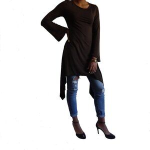 Dark Brown Longline Long Sleeve Blouse.